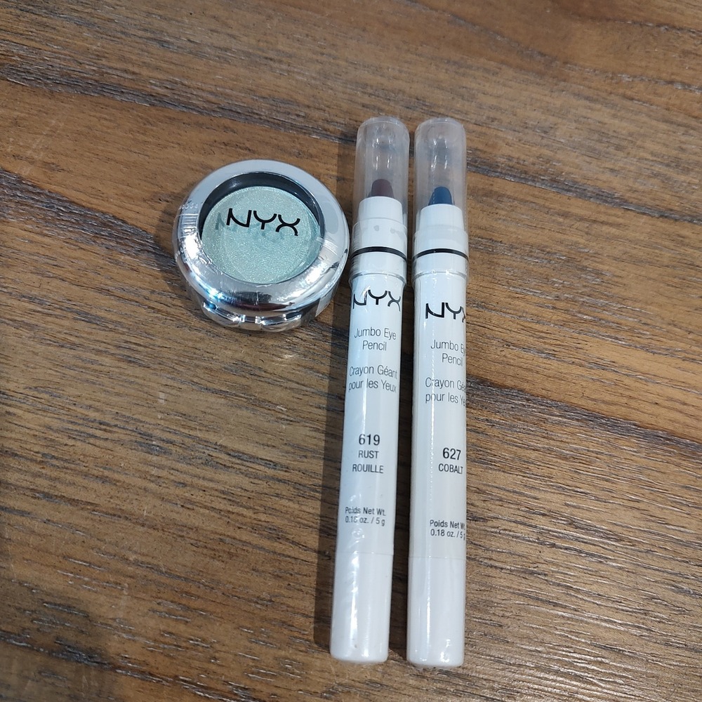 NYX Make Up Lot 3 Piece Jumbo Eye Pencil Cobalt Rust Mermaid Blue Eyeshadow